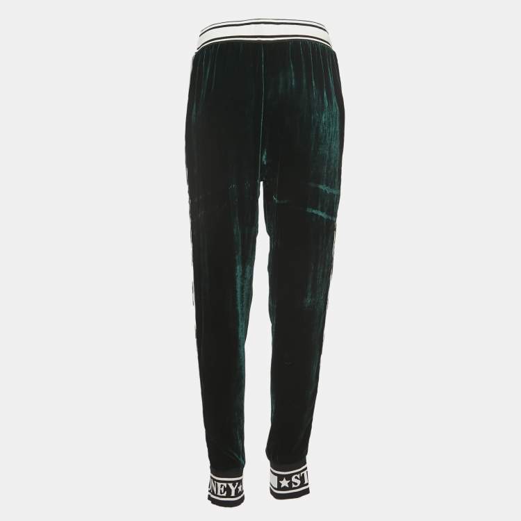 Pre Owned Dolce & Gabbana Dark Green Velvet Logo Trimmed  Joggers M