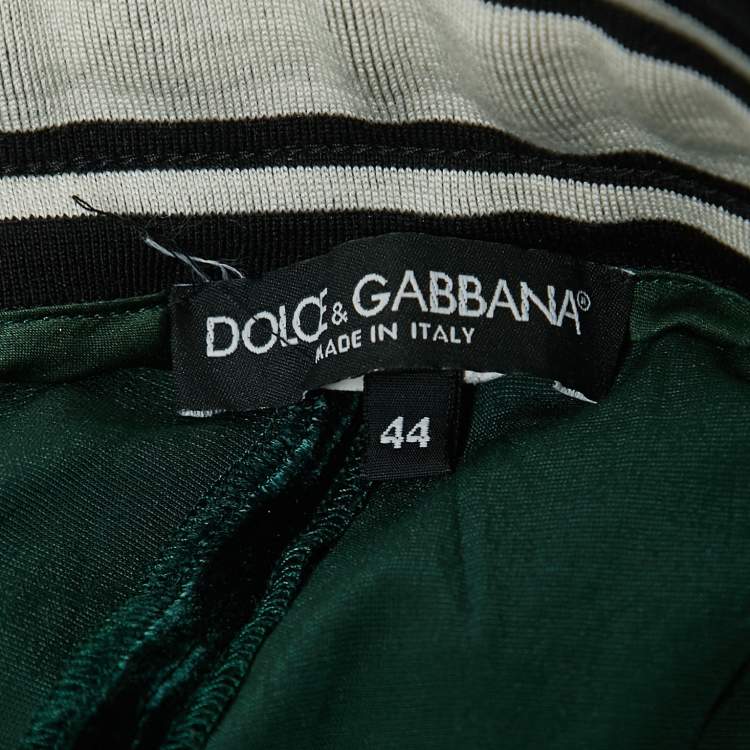 Pre Owned Dolce & Gabbana Dark Green Velvet Logo Trimmed  Joggers M
