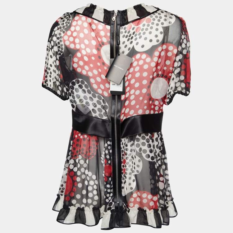 Pre Owned Dolce and Gabbana Multicolor Polka Dot Silk Top L