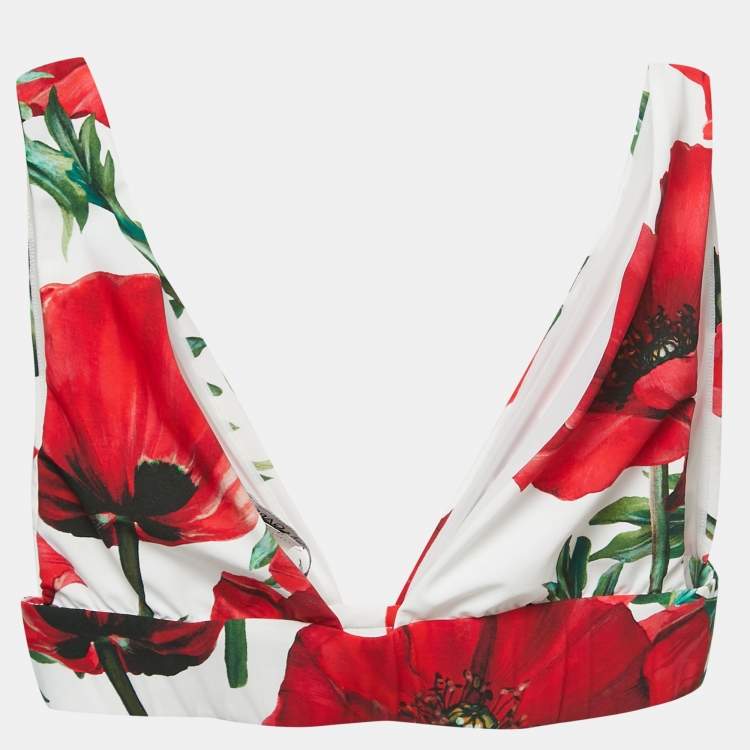 Pre Owned Dolce & Gabbana Multicolor Poppies Print Stretch Jersey Plunge Neck Crop Top S