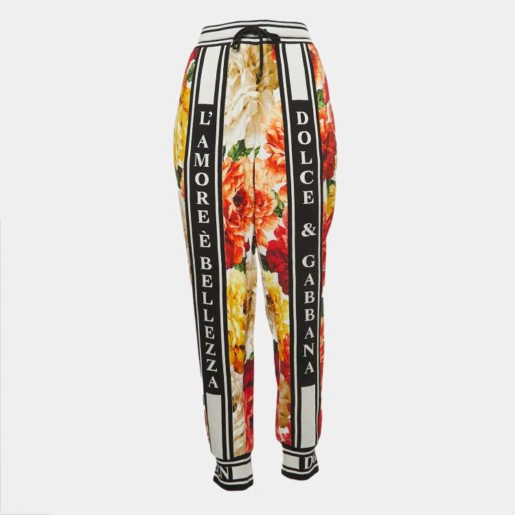Pre Owned Dolce & Gabbana Multicolor Floral Print Crepe Logo Detailed Drawstring Joggers S