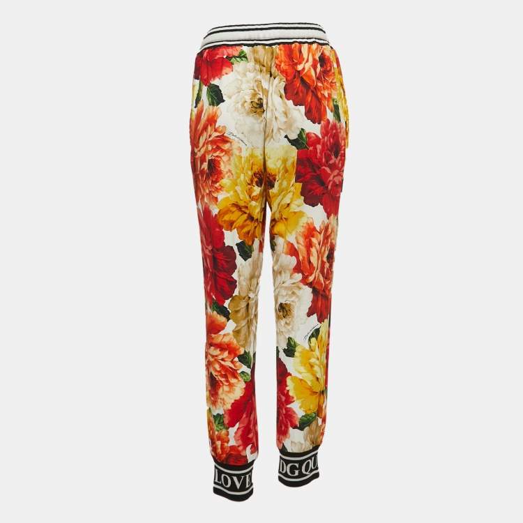 Pre Owned Dolce & Gabbana Multicolor Floral Print Crepe Logo Detailed Drawstring Joggers S