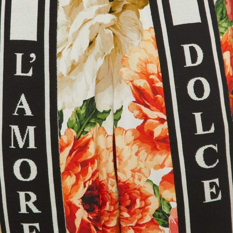 Pre Owned Dolce & Gabbana Multicolor Floral Print Crepe Logo Detailed Drawstring Joggers S