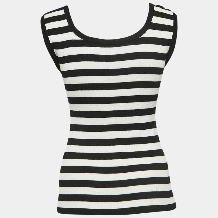 Pre Owned Dolce & Gabbana Black/White Striped Silk Knit Tank Top S