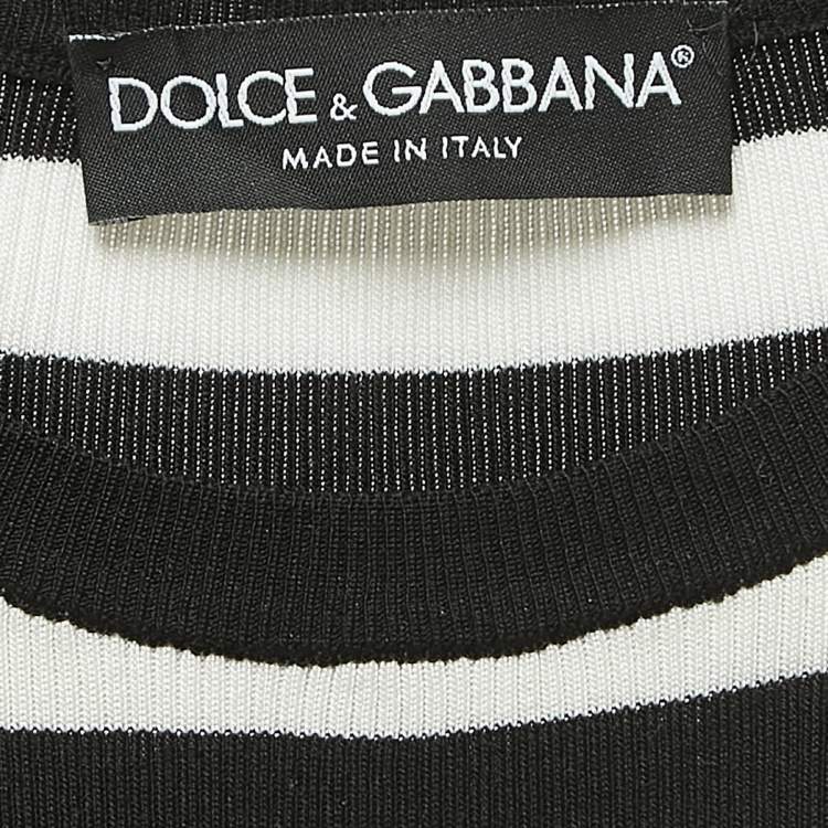 Pre Owned Dolce & Gabbana Black/White Striped Silk Knit Tank Top S