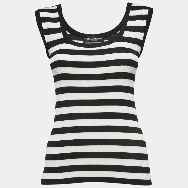Pre Owned Dolce & Gabbana Black/White Striped Silk Knit Tank Top S