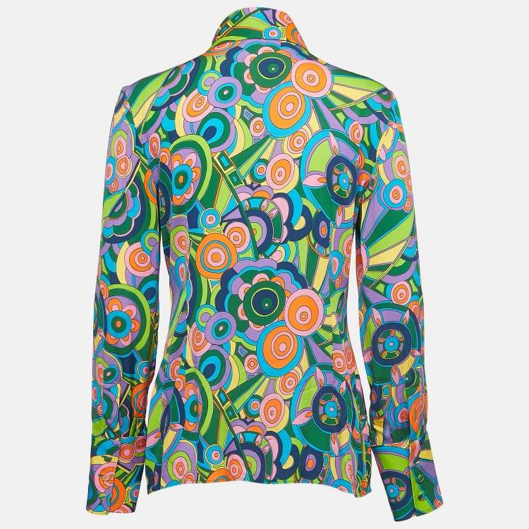 Pre Owned Dolce & Gabbana Multicolor Geometric Print Silk Button Front Shirt Blouse M