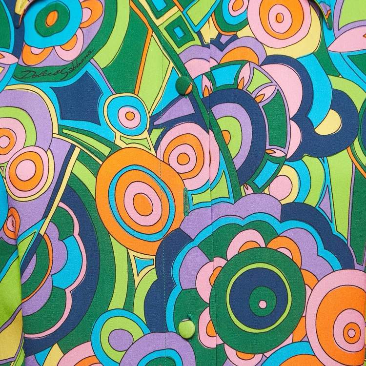 Pre Owned Dolce & Gabbana Multicolor Geometric Print Silk Button Front Shirt Blouse M