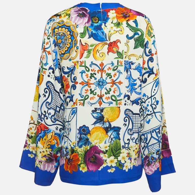 Pre Owned Dolce & Gabbana Multicolor Majolica Print Silk Long Sleeve Blouse S