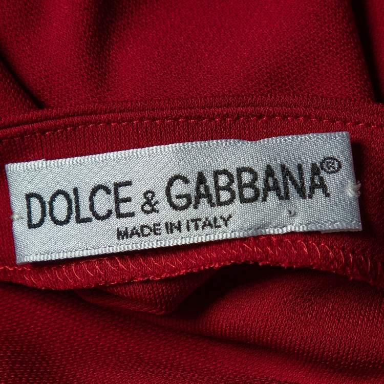 Pre Owned Dolce & Gabbana Maroon Jersey Knit Strap Sleeve Slit Detail Maxi Dress L 