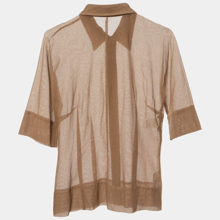 مملوكة مسبقًا Dolce & Gabbana Brown Cotton Mesh Knit Sheer Shirt L