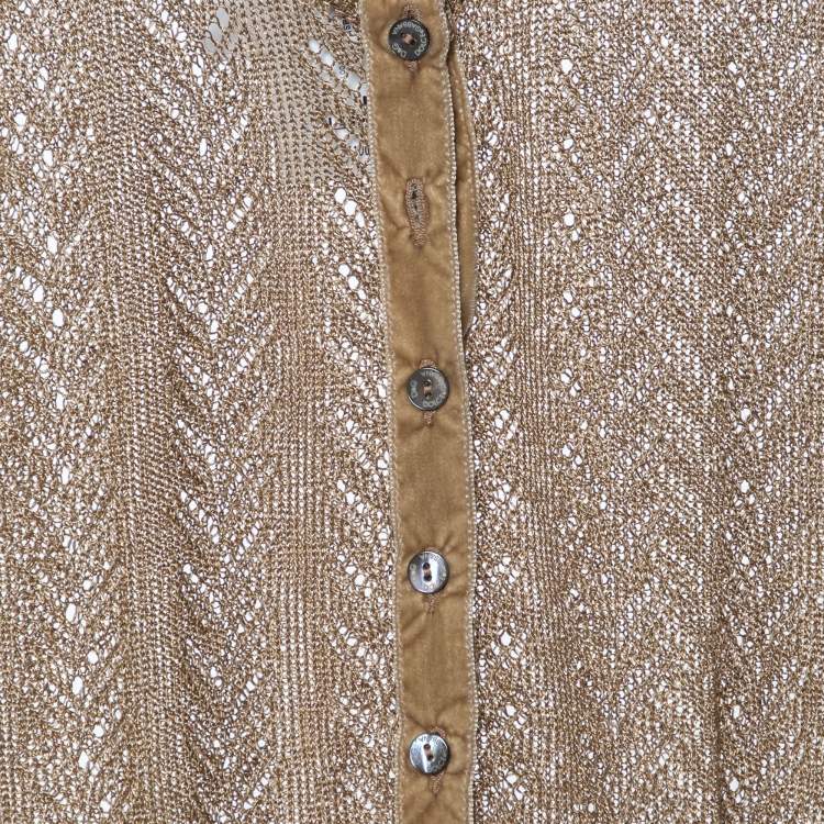 مملوكة مسبقًا Dolce & Gabbana Gold Lurex Crochet Knit Sheer Button Front Shirt XL