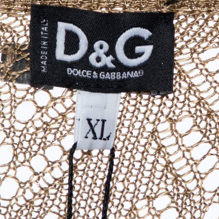 مملوكة مسبقًا Dolce & Gabbana Gold Lurex Crochet Knit Sheer Button Front Shirt XL