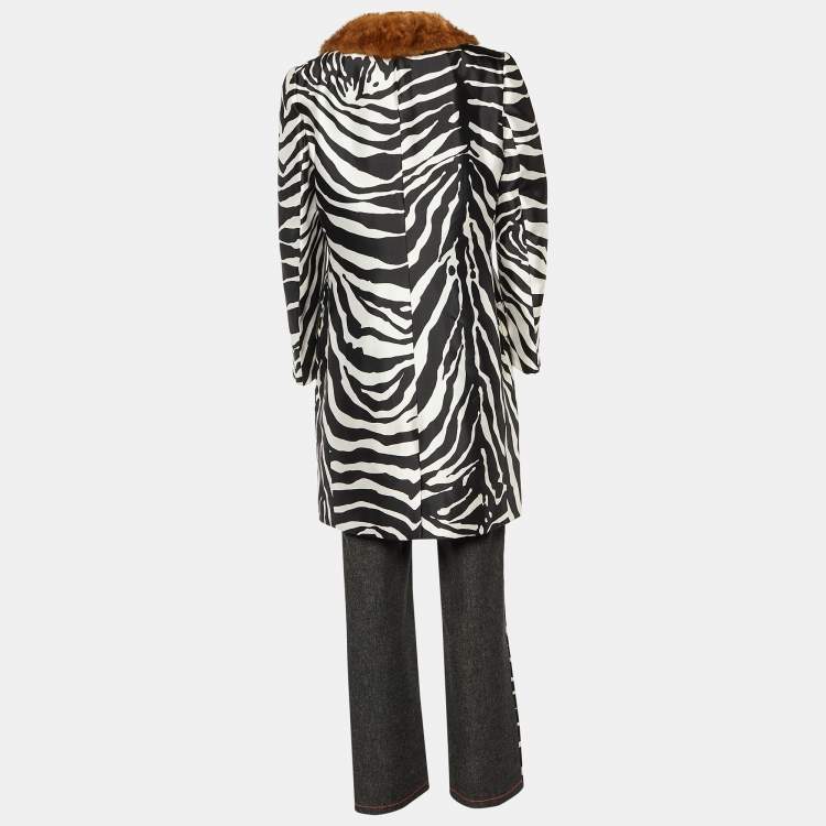 Pre Owned Dolce & Gabbana Black & White Zebra Printed Silk Satin Coat & Pants L/S
