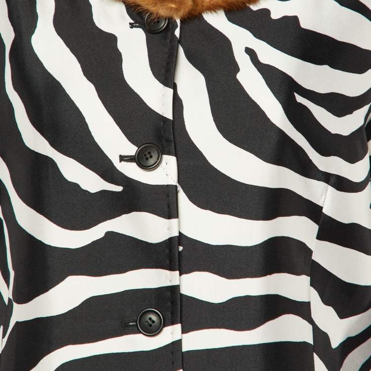 Pre Owned Dolce & Gabbana Black & White Zebra Printed Silk Satin Coat & Pants L/S