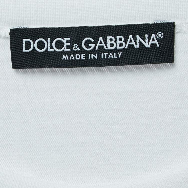 Pre Owned Dolce & Gabbana White Cotton Striped Silk Balloon Sleeve Top S