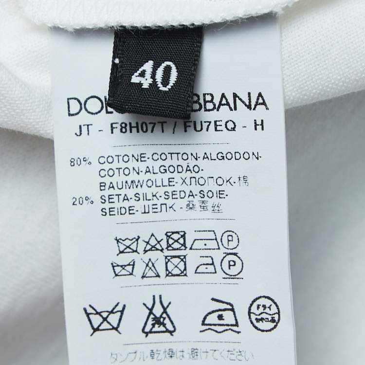 Pre Owned Dolce & Gabbana White Cotton Striped Silk Balloon Sleeve Top S