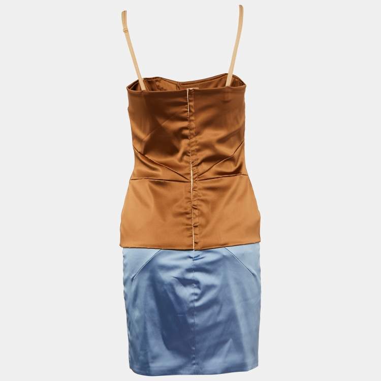 Pre Owned Dolce & Gabbana Beige/Blue Satin Skirt Top Set M