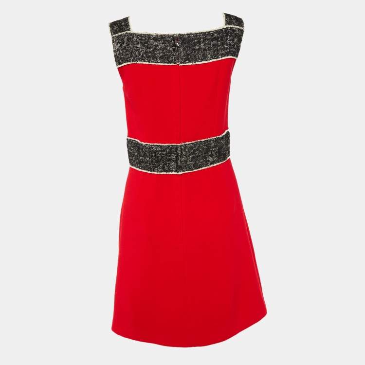 Pre Owned Dolce & Gabbana Red Wool Sleeveless Flared Mini Dress S