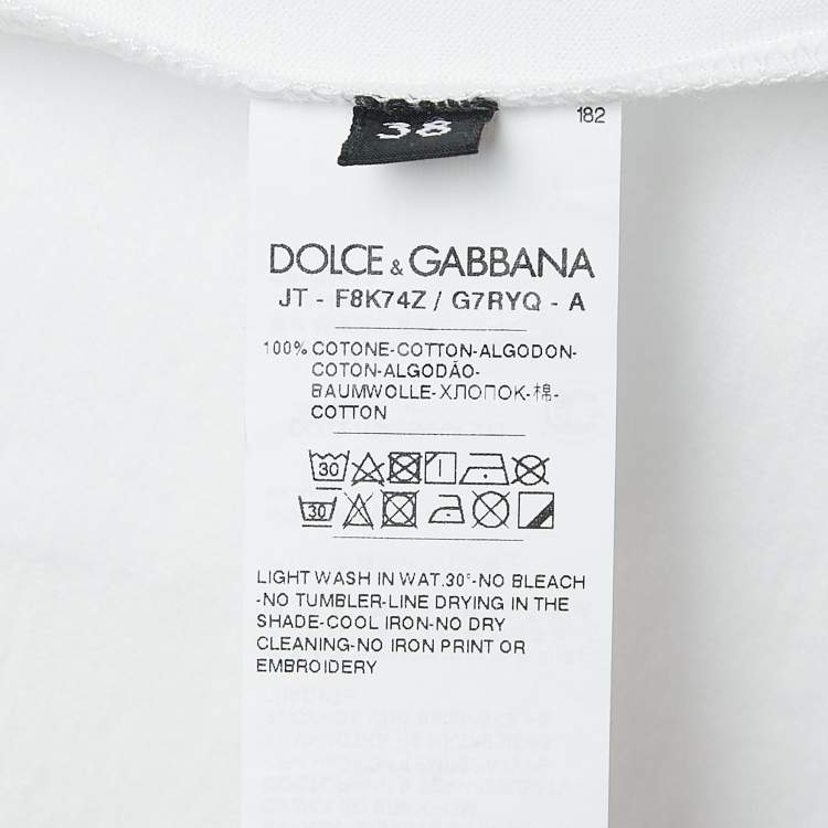Pre Owned Dolce & Gabbana White Printed Cotton Patch Detailed Crew Neck T-Shirt S