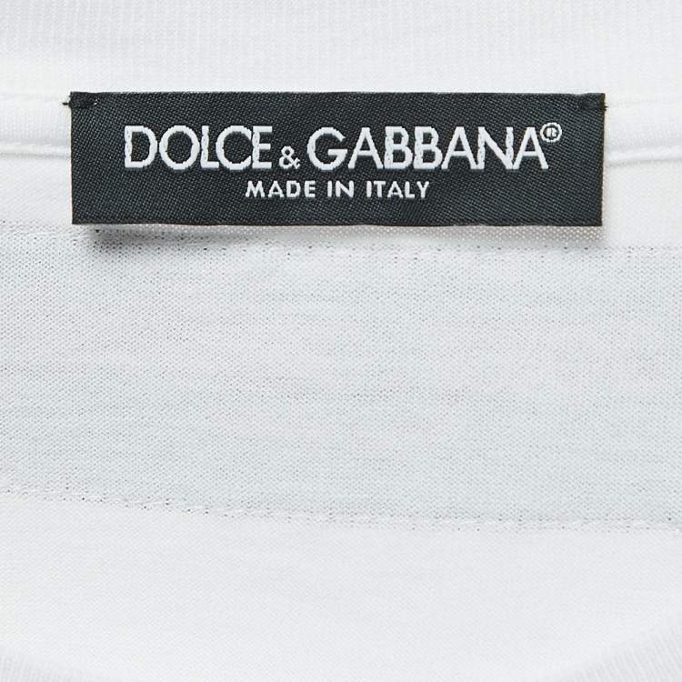 Pre Owned Dolce & Gabbana White Printed Cotton Patch Detailed Crew Neck T-Shirt S