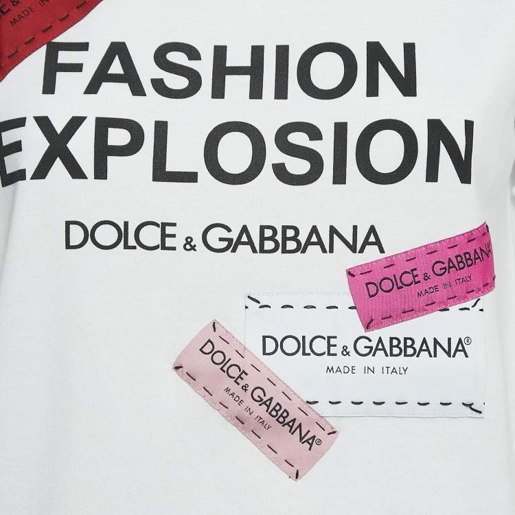Pre Owned Dolce & Gabbana White Printed Cotton Patch Detailed Crew Neck T-Shirt S