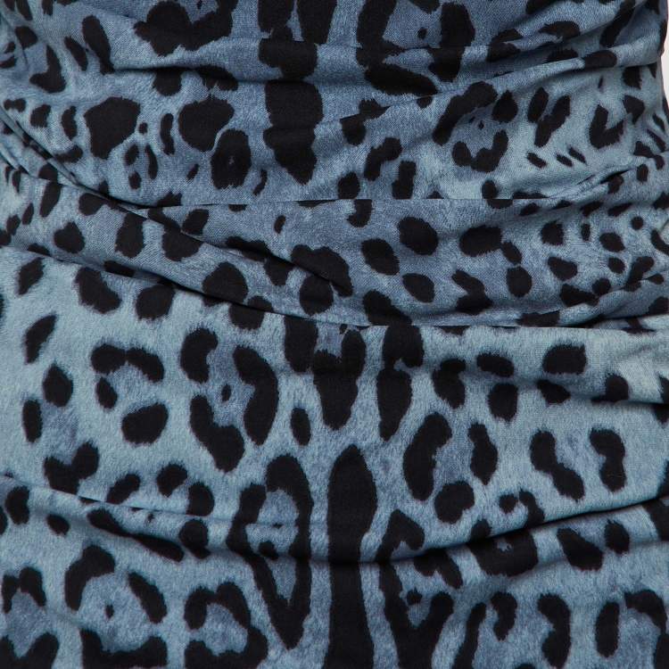 Pre Owned Dolce & Gabbana Blue Animal Printed Silk Ruched Mini Dress M