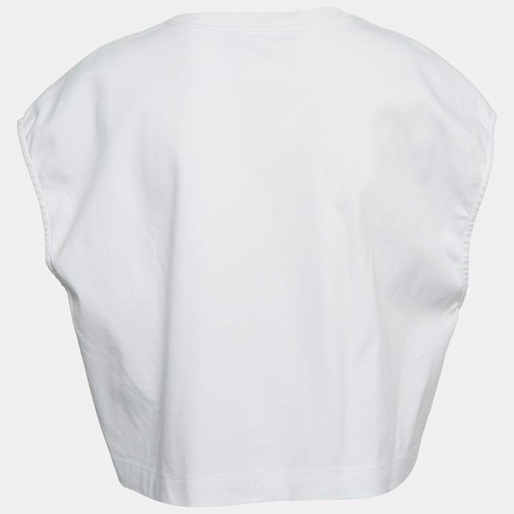 Pre Owned Dolce & Gabbana White Logo Embroidered Cotton Sleeveless Cropped T-Shirt M