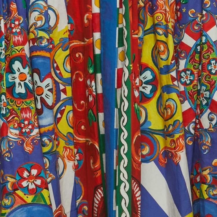 Pre Owned Dolce & Gabbana Multicolor Carreto Print Cotton Maxi Skirt L