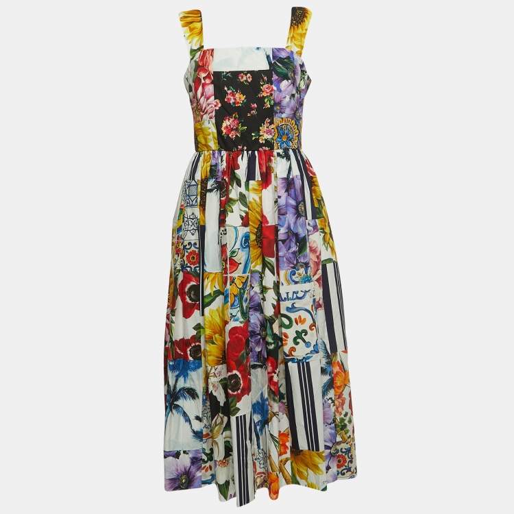 مملوكة مسبقًا Dolce & Gabbana Multicolor Floral Print Cotton Sleeveless Midi Dress M