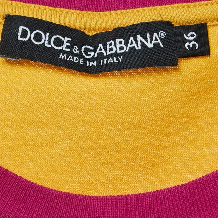 Pre Owned Dolce & Gabbana Yellow Logo Print Cotton Short Sleeve T-Shirt XS 