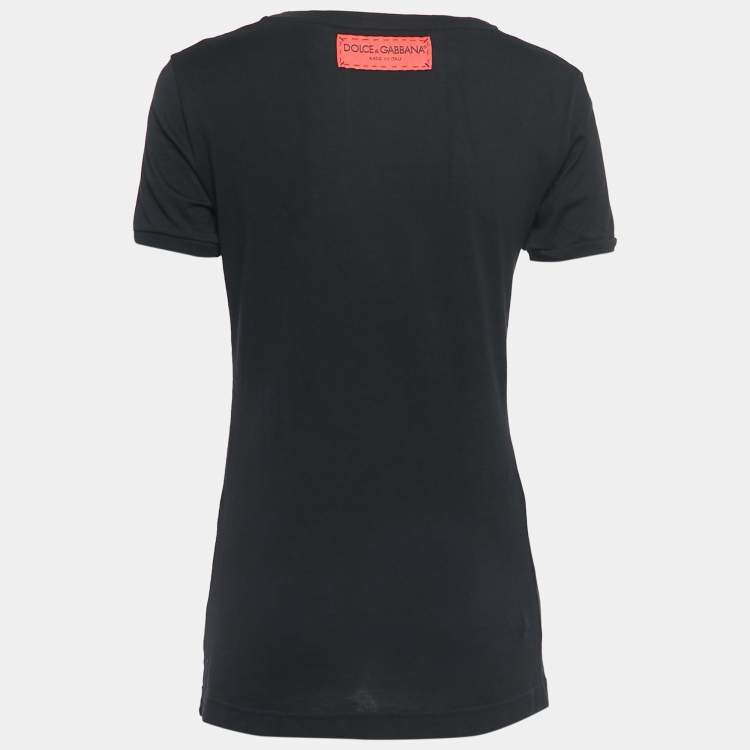 Pre Owned Dolce & Gabbana Black Printed Cotton T-Shirt S