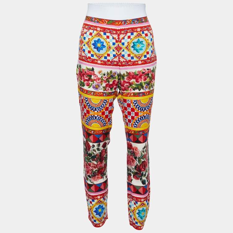 Pre Owned Dolce & Gabbana Multicolor Printed Silk Tapered Leg Pants M