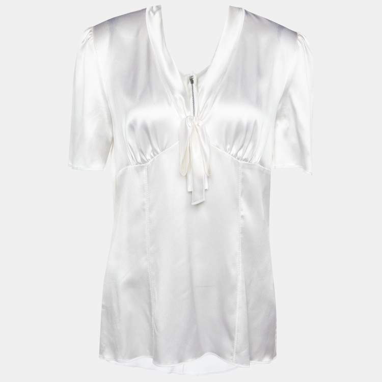 مملوكة مسبقًا Dolce & Gabbana White Silk Satin Bow Detail Top L