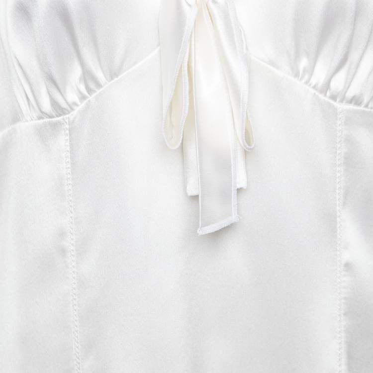 مملوكة مسبقًا Dolce & Gabbana White Silk Satin Bow Detail Top L
