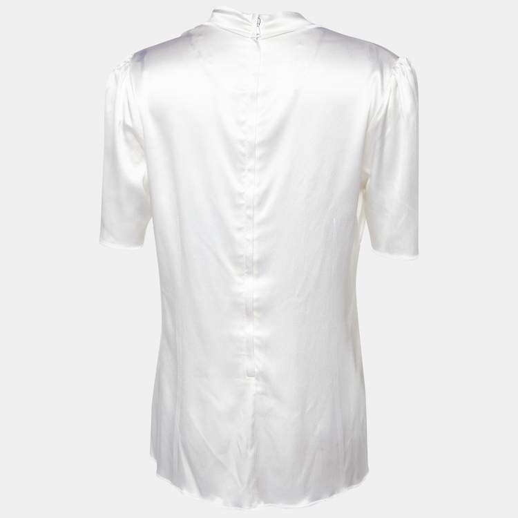 مملوكة مسبقًا Dolce & Gabbana White Silk Satin Bow Detail Top L