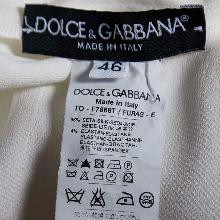مملوكة مسبقًا Dolce & Gabbana White Silk Satin Bow Detail Top L
