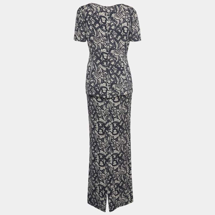 Pre Owned Dolce & Gabbana Black Print Silk Skirt Blouse Set M
