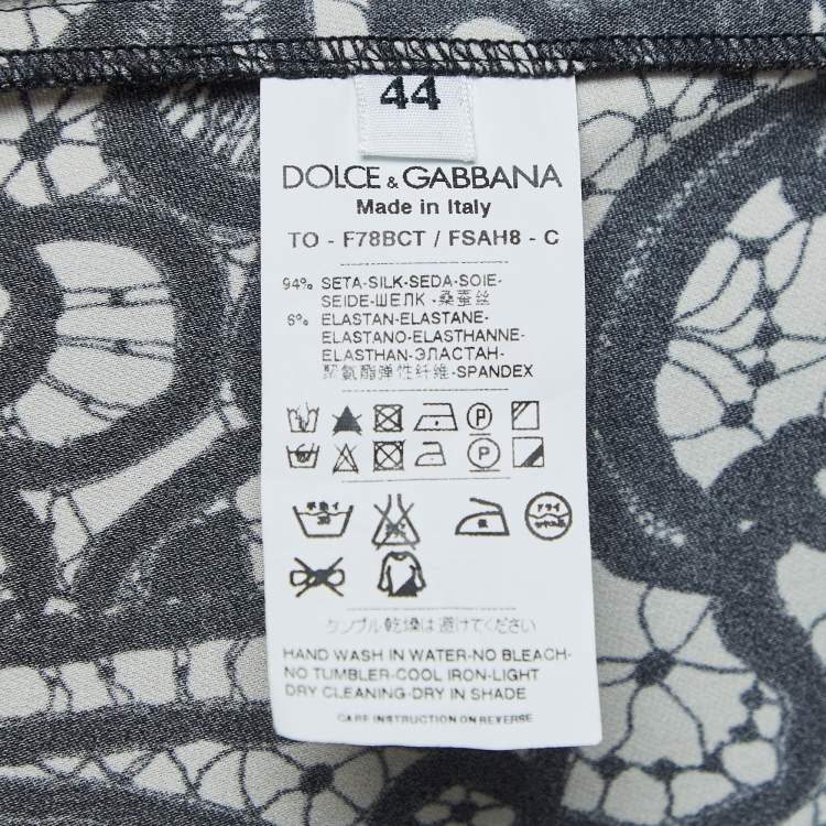 Pre Owned Dolce & Gabbana Black Print Silk Skirt Blouse Set M