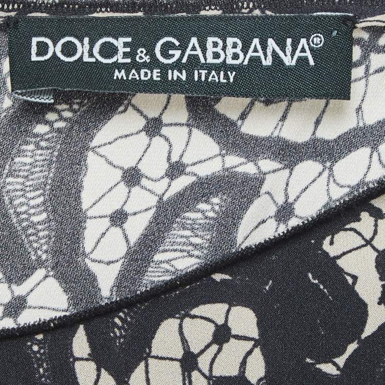 Pre Owned Dolce & Gabbana Black Print Silk Skirt Blouse Set M