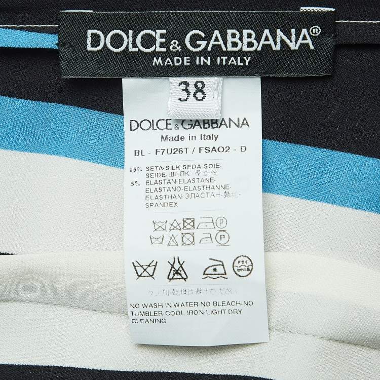 Pre Owned Dolce & Gabbana Multicolor Striped Silk Long Sleeve Blouse S 