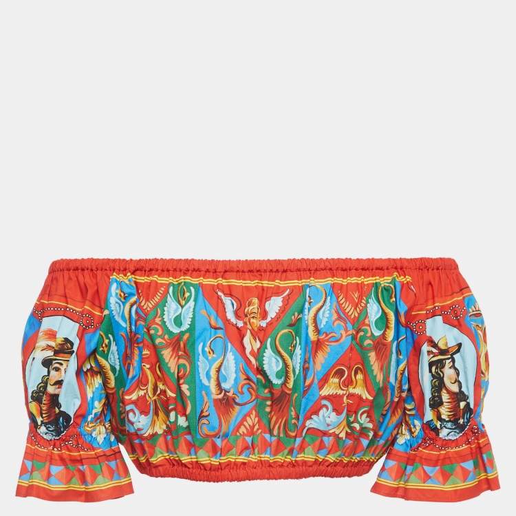 مملوكة مسبقًا Dolce & Gabbana Multicolor Carretto Print Cotton Crop Top M  