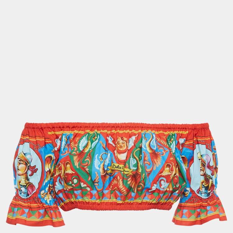 مملوكة مسبقًا Dolce & Gabbana Multicolor Carretto Print Cotton Crop Top M  