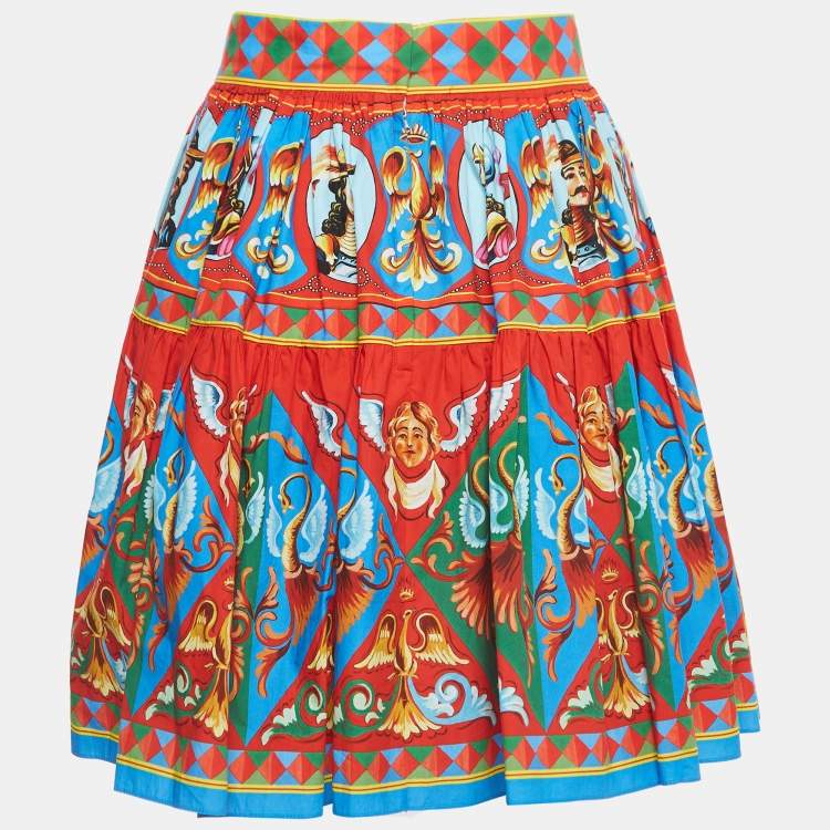 Pre Owned Dolce & Gabbana Multicolor Carretto Print Gathered Mini Skirt M