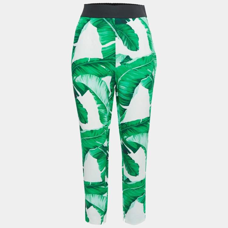 Pre Owned Dolce & Gabbana White Leaves Print Crepe Pants M