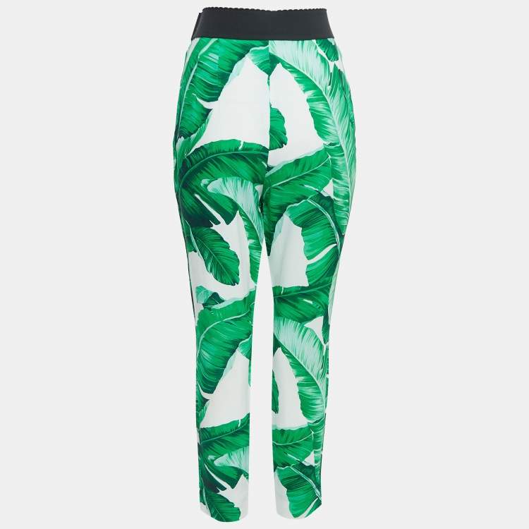Pre Owned Dolce & Gabbana White Leaves Print Crepe Pants M