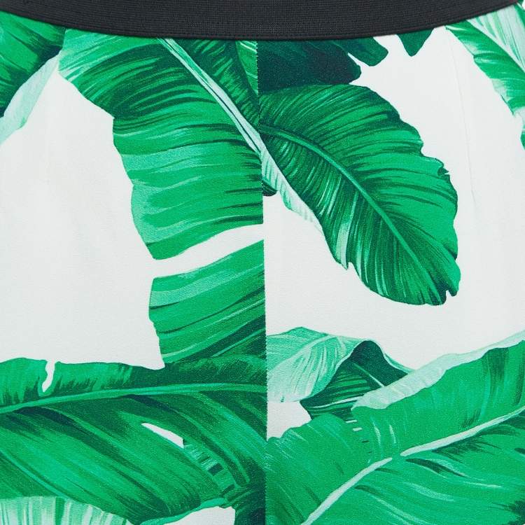 Pre Owned Dolce & Gabbana White Leaves Print Crepe Pants M
