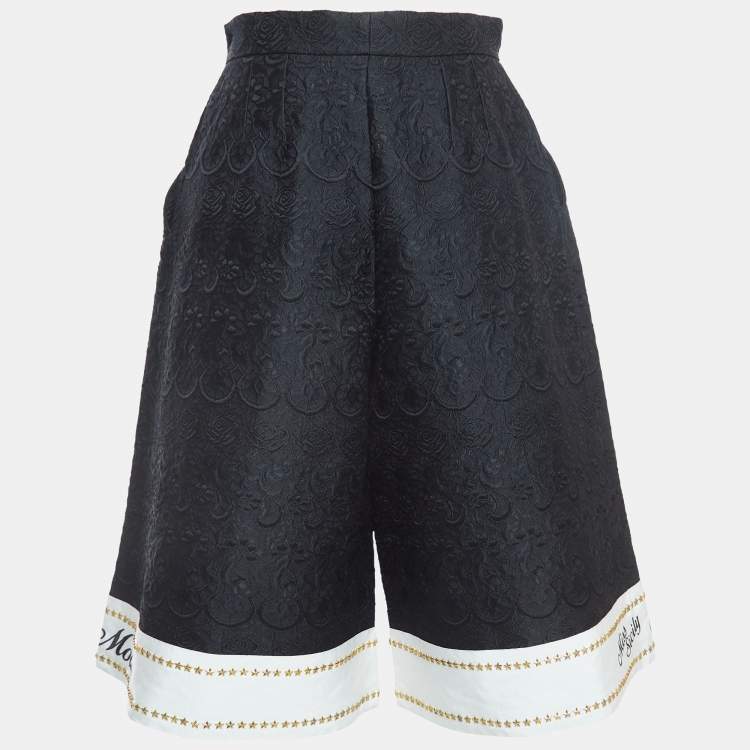 Pre Owned Dolce & Gabbana Black jacquard Logo Patterned Star Studded Culottes M
