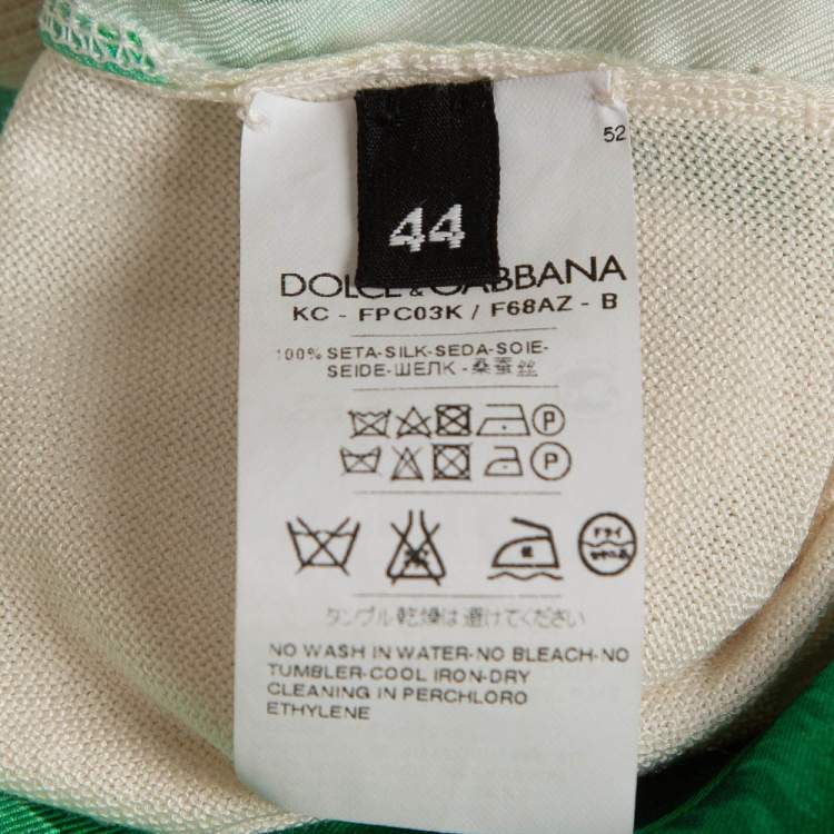 Pre Owned Dolce & Gabbana Off-White Leaves Print Silk Buttoned Cardigan M