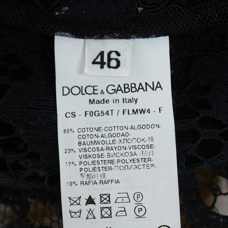 Pre Owned Dolce & Gabbana Black Floral Lace Raffia Trimmed Cape Coat L